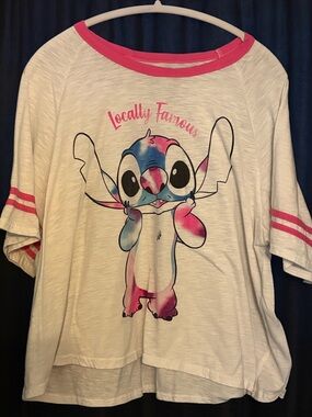 Disney White Pink and Blue Stitch Tee Shirt